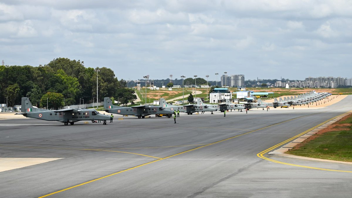 tracomiaf's tweet photo. “Strength in formation, precision in execution.”
An impressive Elephant Walk of all Do-228 aircraft at #AFSYelahanka — a powerful testament to operational readiness, maintenance excellence, seamless coordination and the high standards of training and crew proficiency.
“Balamcha Budhischa” — where strength meets wisdom and training translates into capability. 

#IndianAirForce

@DefenceMinIndia
@SpokespersonMoD
@HQ_IDS_India
@IAF_MCC
@adgpi
@indiannavy