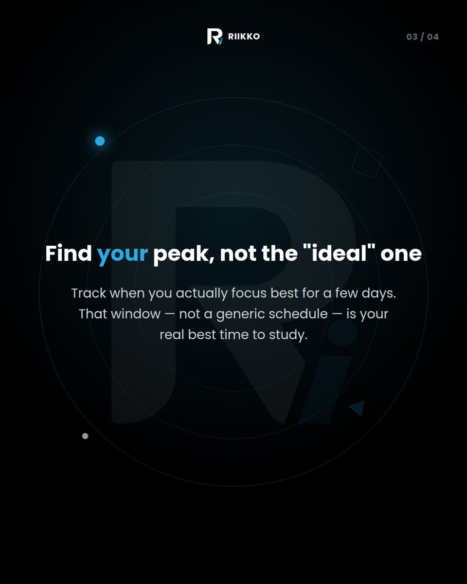 riikkoai's tweet photo. The "best time to study" isn't 5am or midnight — it's whenever YOUR brain actually focuses best. 🧠

Track your own focus window for a few days. That's your real answer, not a generic schedule.

#Riikko #StudySmart #StudentLife https://t.co/0cJS3VeNDL
