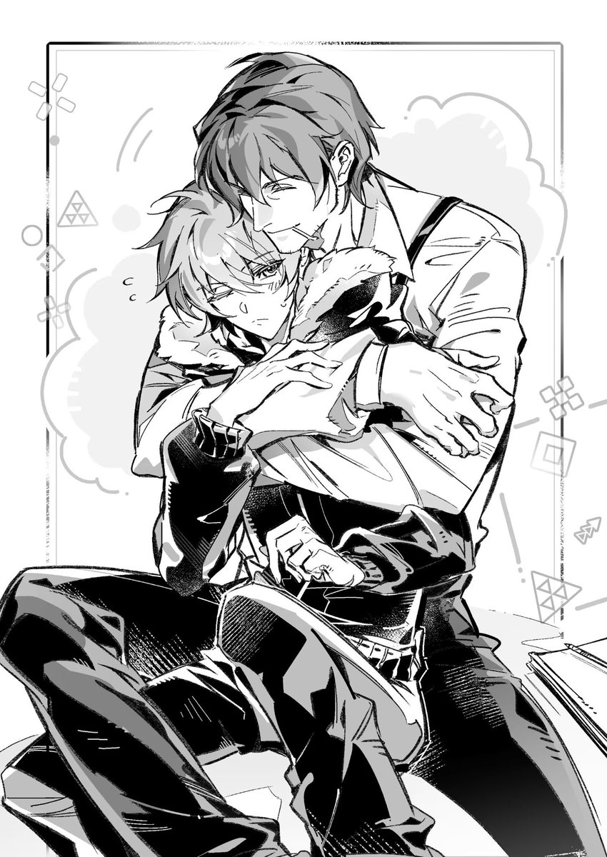 Daisy7740041589's tweet photo. Cuddling.

*commissioned by me #咎狗の血 #源アキ https://t.co/Q8HrdS9qJh