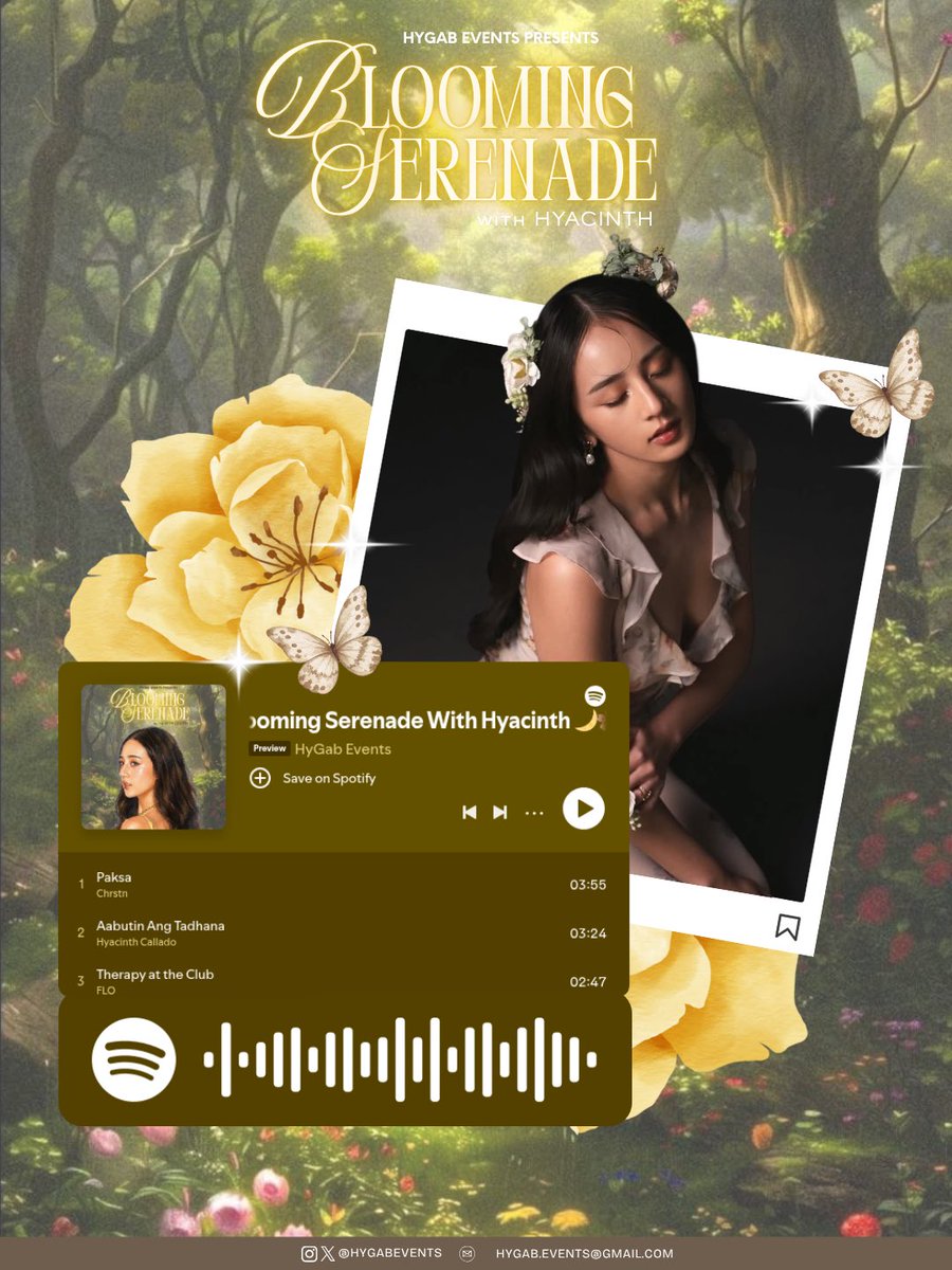 hygabevents's tweet photo. 🌙 THE SONGS THAT BLOOMED THAT NIGHT

A little piece of that night is now yours to keep. 🎶🌸

Scan the Spotify Code and let the songs take you back to where music and blooms met. 🤍

#WhereMusicBloomsWithHya
#HyacinthCallado https://t.co/CGW5ICx24y
