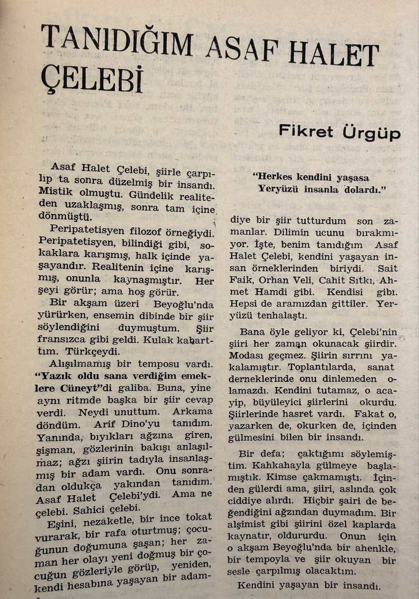 borgesyen's tweet photo. "Herkes kendini yaşasa
Yeryüzü insanla dolardı."

Varlık, 742, Temmuz 1969. https://t.co/3NYPppuGCe