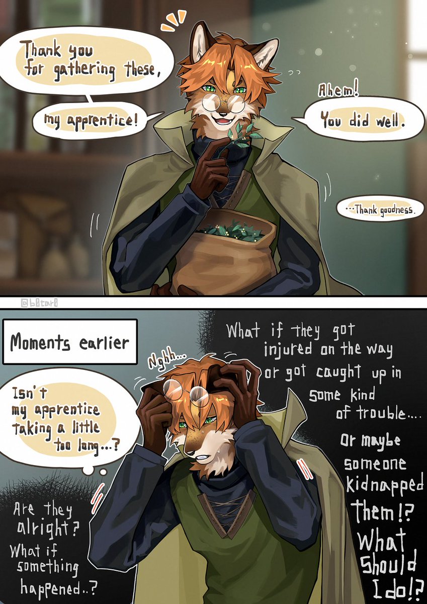 b0tar0's tweet photo. Your apothecary master seems to have separation anxiety.🦊 https://t.co/GBZjlVZdrS