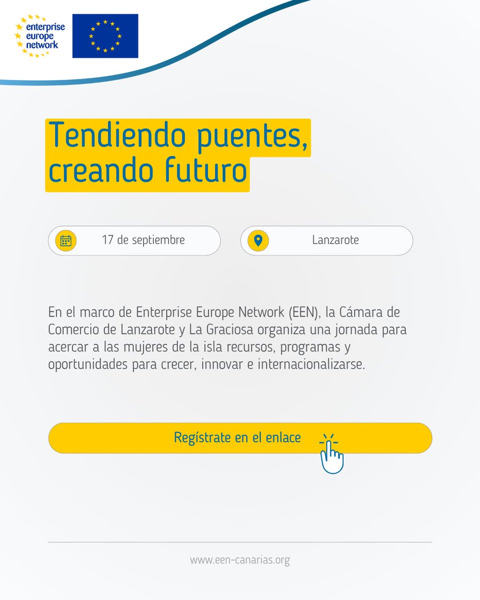 EEN_Canarias's tweet photo. 🚀 Una oportunidad para impulsar el emprendimiento femenino.
✅ Recursos, programas y oportunidades te esperan el 17 de septiembre en esta jornada organizada junto a la Cámara de Comercio de Lanzarote y La Graciosa.
🔗 https://t.co/URlDLfdjZi
#EENCanHelp https://t.co/SdLEM1Vlfr