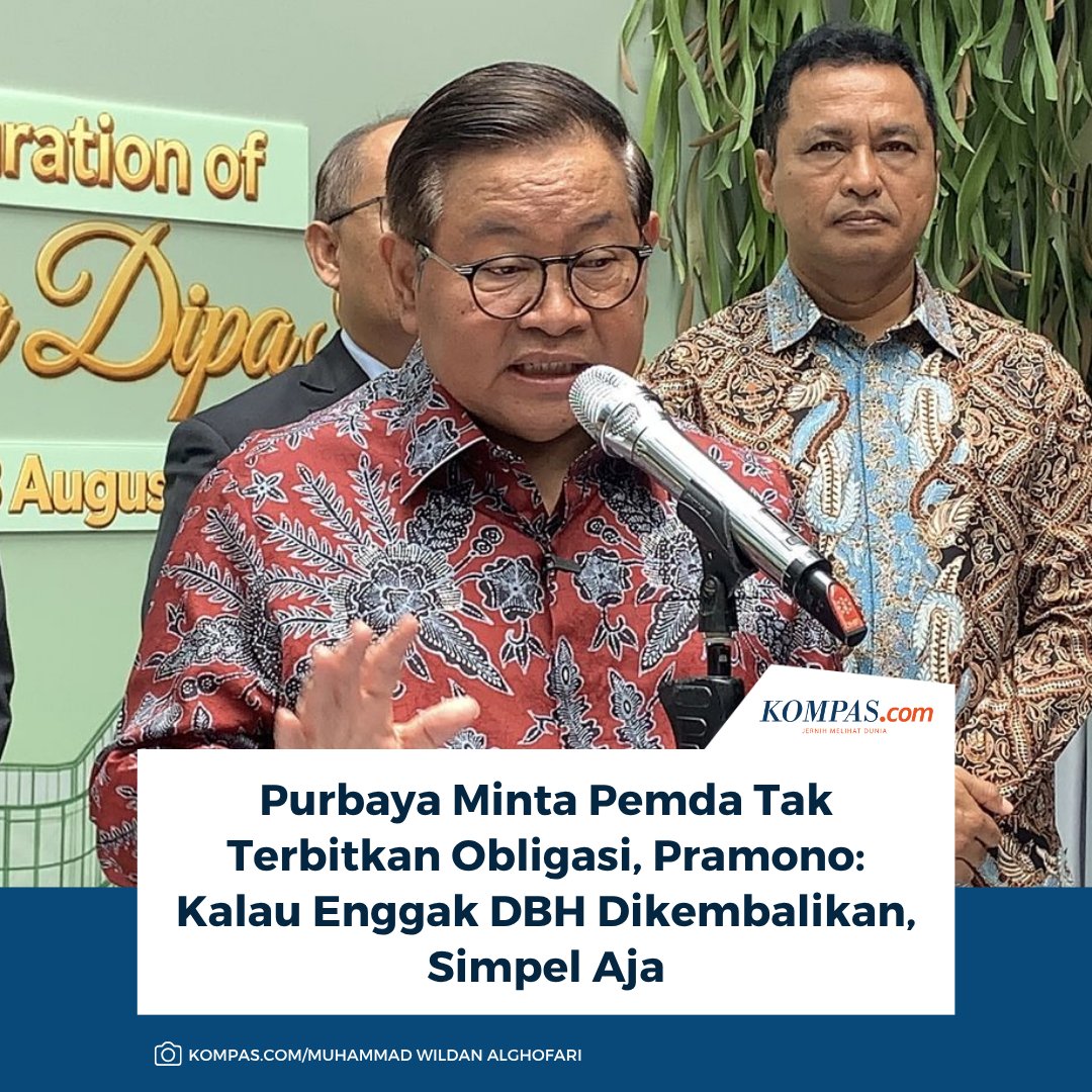 kompascom's tweet photo. Baca di sini: https://t.co/X3uNSG2J3m 

Gubernur DKI Jakarta Pramono Anung menyatakan Pemerintah Provinsi (Pemprov) Jakarta bisa saja tidak menerbitkan obligasi daerah seperti yang disarankan Menteri Keuangan Purbaya Yudhi Sadewa. Syaratnya, pemerintah pusat mengembalikan Dana Bagi Hasil (DBH) yang sebelumnya dipangkas oleh pemerintah pusat.

~KR #ObligasiDaerah #PramonoAnung