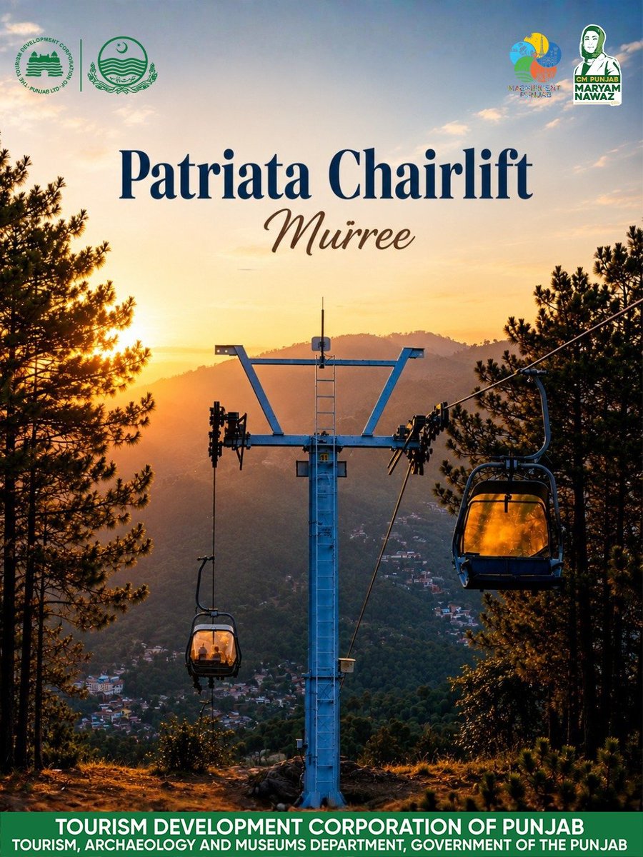 tdcpofficialpk's tweet photo. Enjoy panoramic mountain views, refreshing pine forests, and an unforgettable ride above the clouds. Let Patriata be your perfect escape into the beauty of Punjab and experience the magic of Patriata Chairlift!
#Patriata #Murree #TDCP #MagnificentPunjab #PunjabTourism https://t.co/2ySgWoZVLG