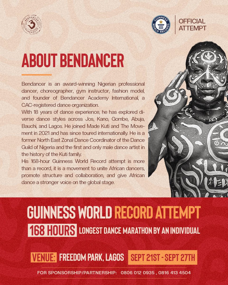 BENDANCERNG1212's tweet photo. It’s official guys !!
Please feel free to make all the necessary noise.
Use any of the hashtags below 👇🏽
#bendancergwr
#DanceWithBenDancer #BenDancerMakesHistory #DanceIsMyWeapon
#InspireTheWorld #GuinnessWorldRecord
Let’s gooooo✈️ https://t.co/zJlixZGd3h