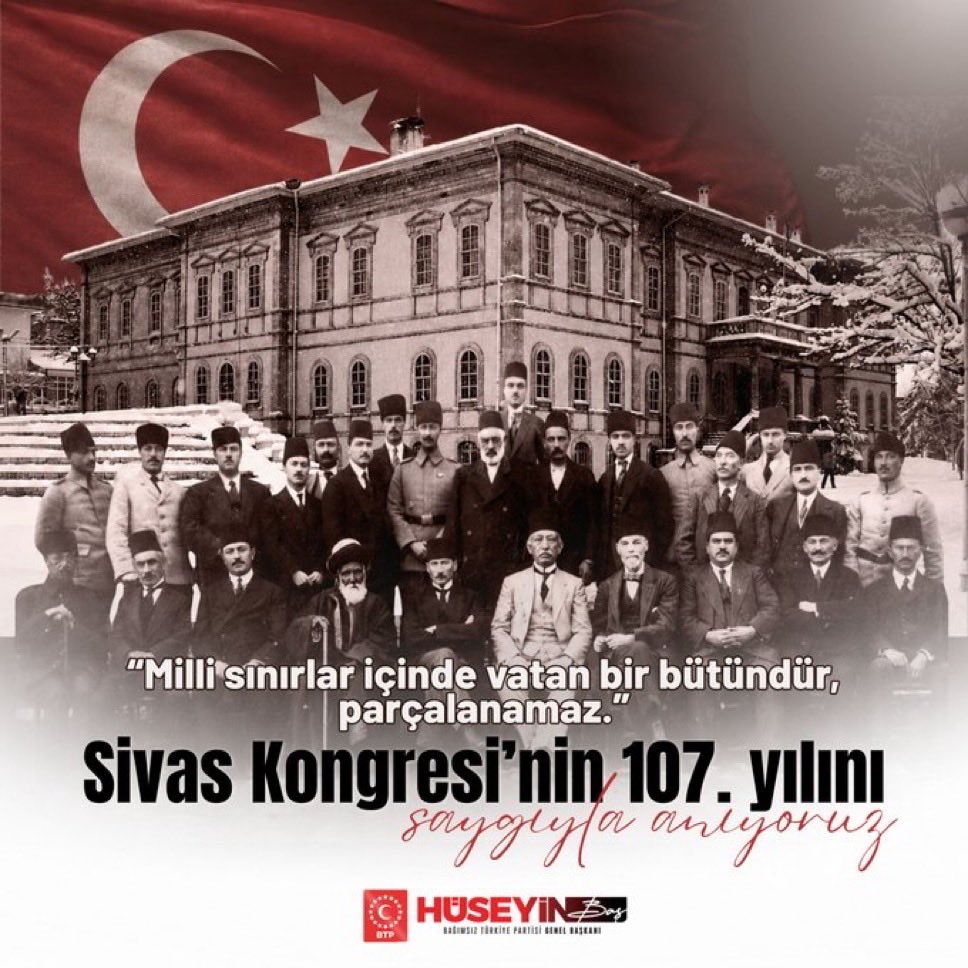 btpistgenclik's tweet photo. “Manda ve himaye kabul edilemez.”
“Millî sınırlar içinde vatan bir bütündür, parçalanamaz.”

4 Eylül 1919’da toplanan Sivas Kongresi’nde alınan bu tarihî kararlar, Türkiye Cumhuriyeti’nin tam bağımsızlık iradesinin en güçlü temellerinden birini oluşturmuştur.

Sivas Kongresi’nin 107. yıl dönümünde, başta Gazi Mustafa Kemal Atatürk olmak üzere Millî Mücadele’nin tüm kahramanlarını saygı, rahmet ve minnetle anıyorum.