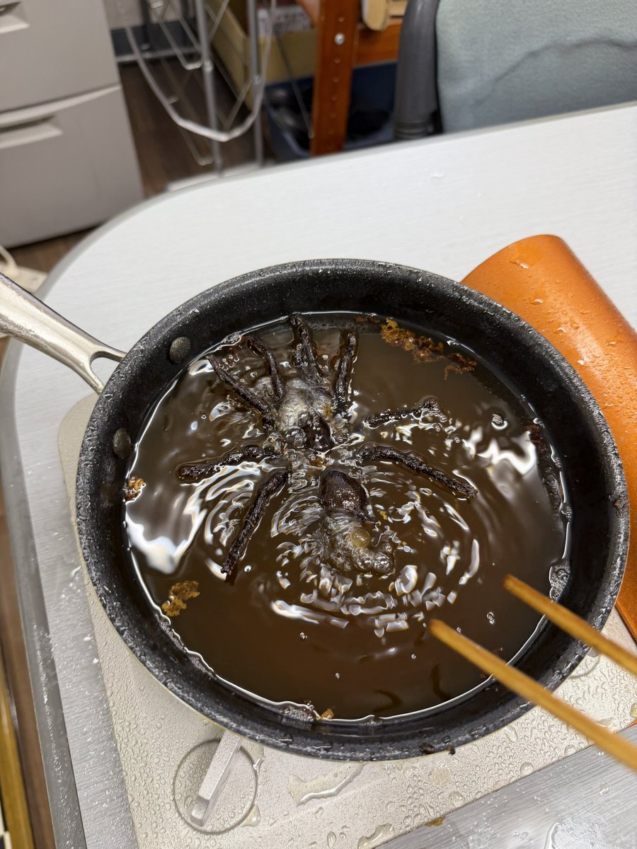 hommsapi's tweet photo. グロ注意なんですが、誰も私の言う事を信じないのでタランチュラを輸入してカニ味噌が同系統の味であるという事を科学的分析によって証明しました。誰がどう見てもタランチュラはカニ味噌味です。 https://t.co/qrSKdAxsxe