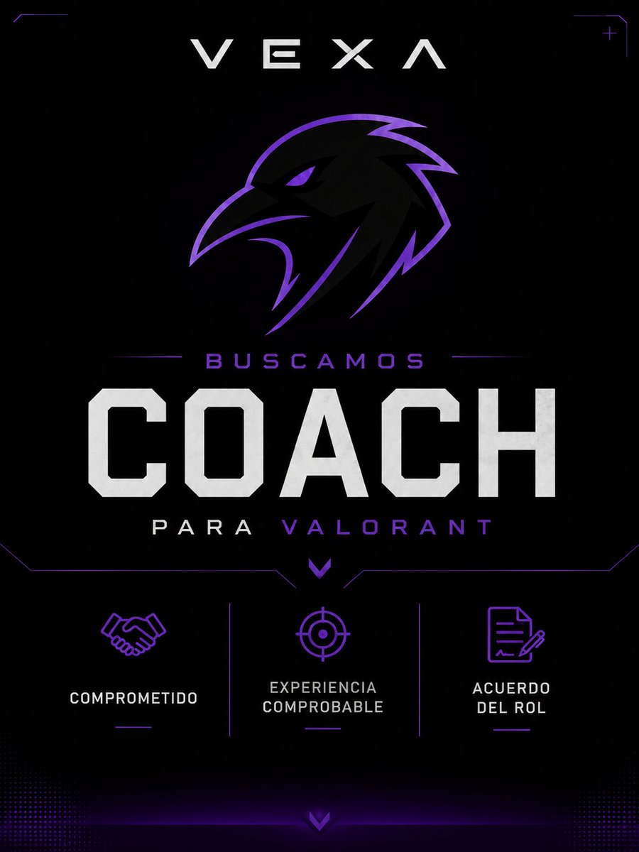 VexaGGoficial's tweet photo. 🐦‍⬛ VEXA BUSCA COACH PARA VALORANT 🐦‍⬛
 
Estamos buscando Coach para nuestra escuadra de Valorant.

✅ Con o sin experiencia 

📩 Escribinos para postularte https://t.co/FXzPV6UMol