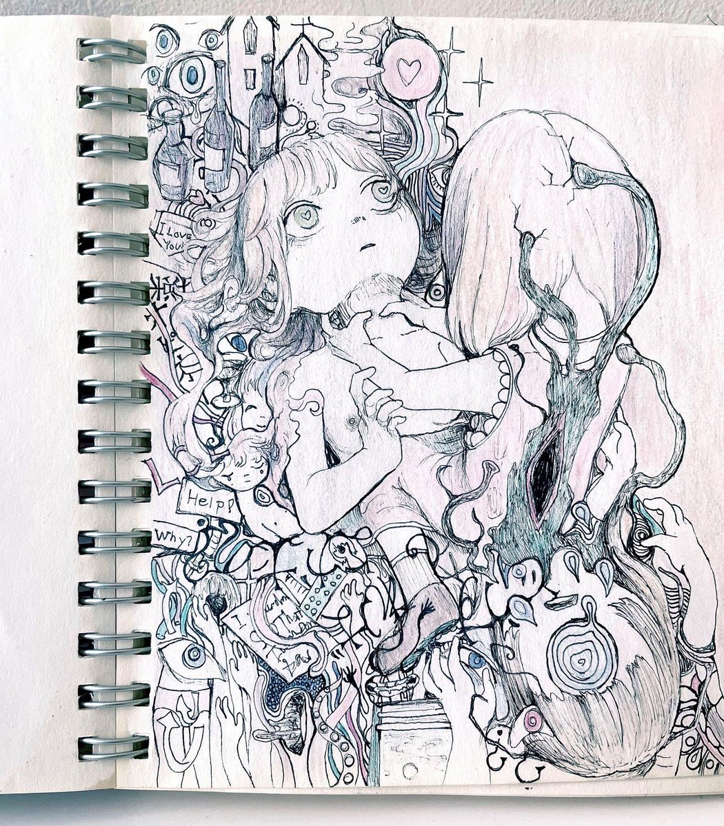 0comet_moth0's tweet photo. 精神科に入院中でも、汚さなければ絵を描いていいんじゃないか？(天才の閃き)ってなって、こういうのを量産してたら院内の名物になりかけたことがある https://t.co/H8Ht7Xe3sV