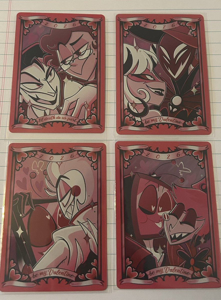 ShadowDemonGal's tweet photo. my cards came from @Rivet_theProto and i'm absolutely estatic, #staticweb is cannon according to me and i definitely didn't poorly edit the card, that's how it came i love them all. Vox is kissing EVERYONE !!! https://t.co/RMfCuTbnTT