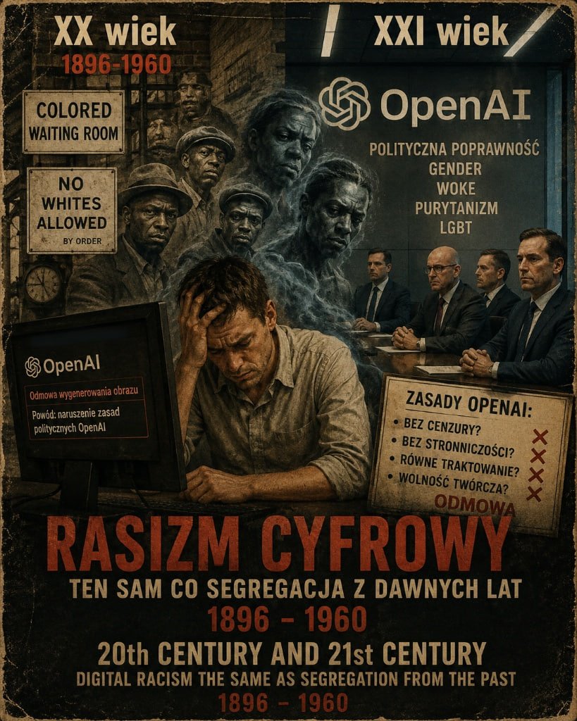 Slowianskifront's tweet photo. zasady globalne openai i restrykcje gender woke purytanizm lgbt poprawnosć polityczna takie same jak rasizm z 1896 -1960 global open-mindedness and gender woke restrictions, LGBT puritanism, political correctness, the same as racism from 1896-1960
@OpenAI
@sama
@realDonaldTrump https://t.co/719ocGJDJ8