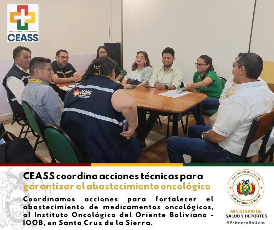 CeassBolivia's tweet photo. CEASS COORDINA ACCIONES PARA FORTALECER EL ABASTECIMIENTO DE MEDICAMENTOS ONCOLÓGICOS 💊
La Central de Abastecimiento y Suministros de Salud CEASS llevó adelante una reunión de coordinación con las mesas técnicas del Instituto Oncológico del Oriente Boliviano-IOOB, en Santa Cruz. https://t.co/ypHvShcF3J