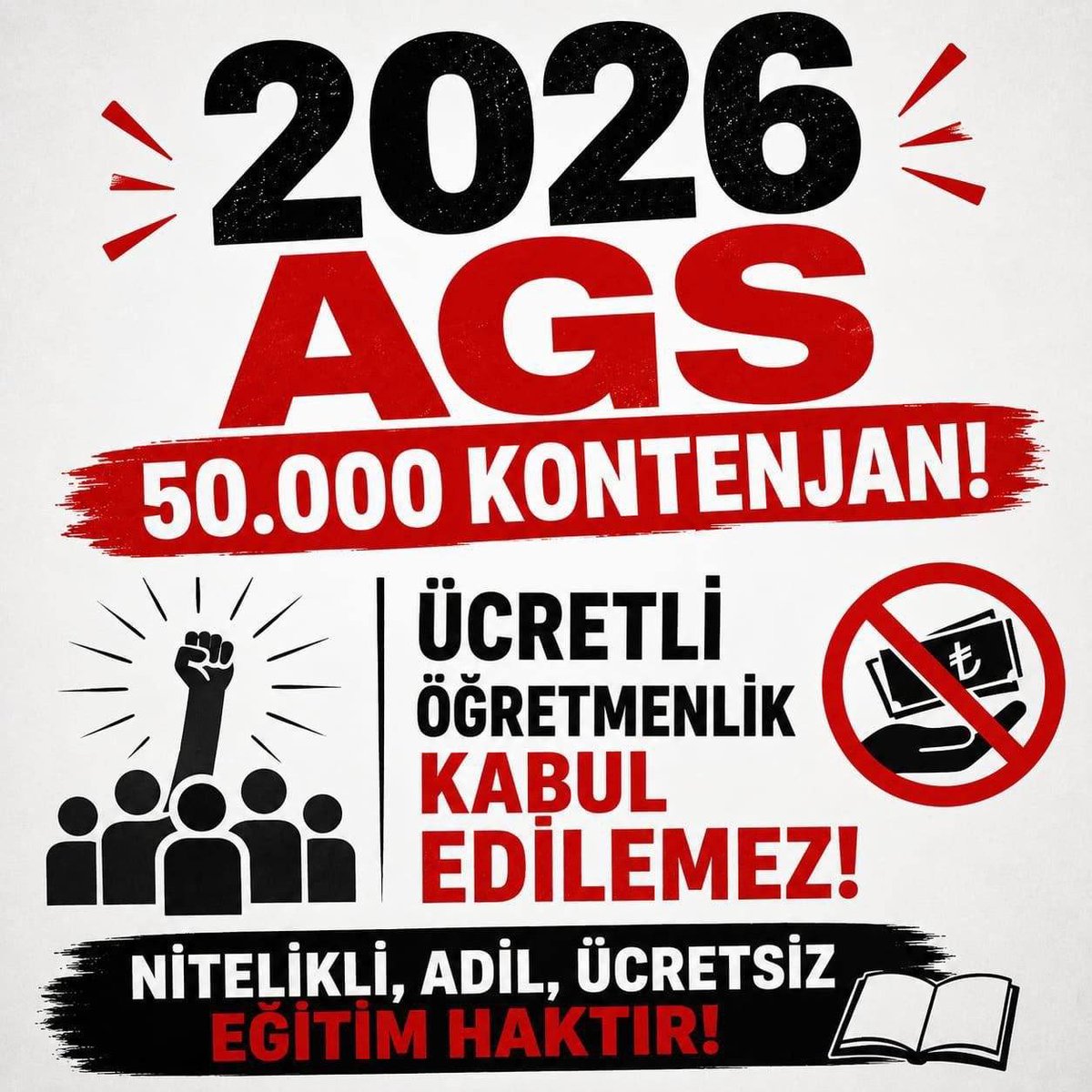 tsserap_'s tweet photo. Son yıllarda öğretmen atamalarındaki ciddi düşüş eğitim camiasını endişelendiriyor. Artık eğitime gereken değer verilmeli ve 50 bin öğretmen atanmalıdır.
#ÜcretliyeHayırAGS50Bin https://t.co/RrTRNuPomQ