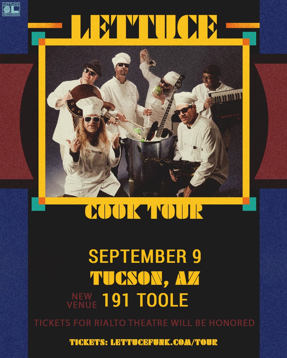 lettucefunk's tweet photo. VENUE UPDATE 🥬 Tucson, our show on 9/9 has moved to 191 Toole! If you already bought tickets, they're still valid. And if you haven't... what are you waiting for?! Get them here: https://t.co/yb86Lg2rfs ! We'll see you there!

📸 Nicholas Stock https://t.co/dpRb0eqKEl