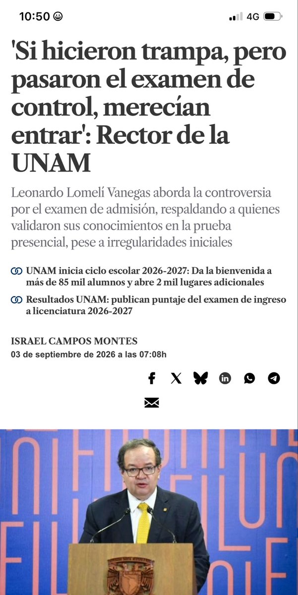 PelonGomis's tweet photo. Las excusas del rector para cualquier otra profesión:

—Falsificó la licencia de piloto… ¡Pero aterrizó muy bien!

—Robó en Segalmex… ¡Pero ha invertido muy bien el dinero!

—Copió la tesis… ¡Pero ahora es ministra de la SCJN!

En la UNAM, ahora la trampa... ¡Es una virtud! https://t.co/HOyw5RffZx