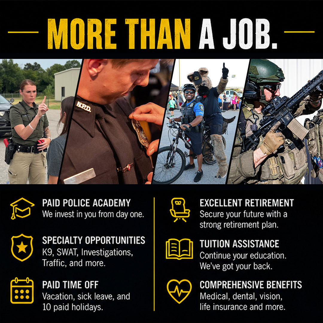 normanokpd's tweet photo. NPD IS HIRING POLICE OFFICERS 

Applications are now open for the NPD’s 71st Academy!

If you’re looking for a career with purpose, opportunity, and room to grow, take a look at NPD to build a career that makes a difference. 

📅 Applications are open until November 1
🎓 Paid Academy begins May 2027

APPLY TODAY. MORE INFO: https://t.co/FJMaRJYd4w