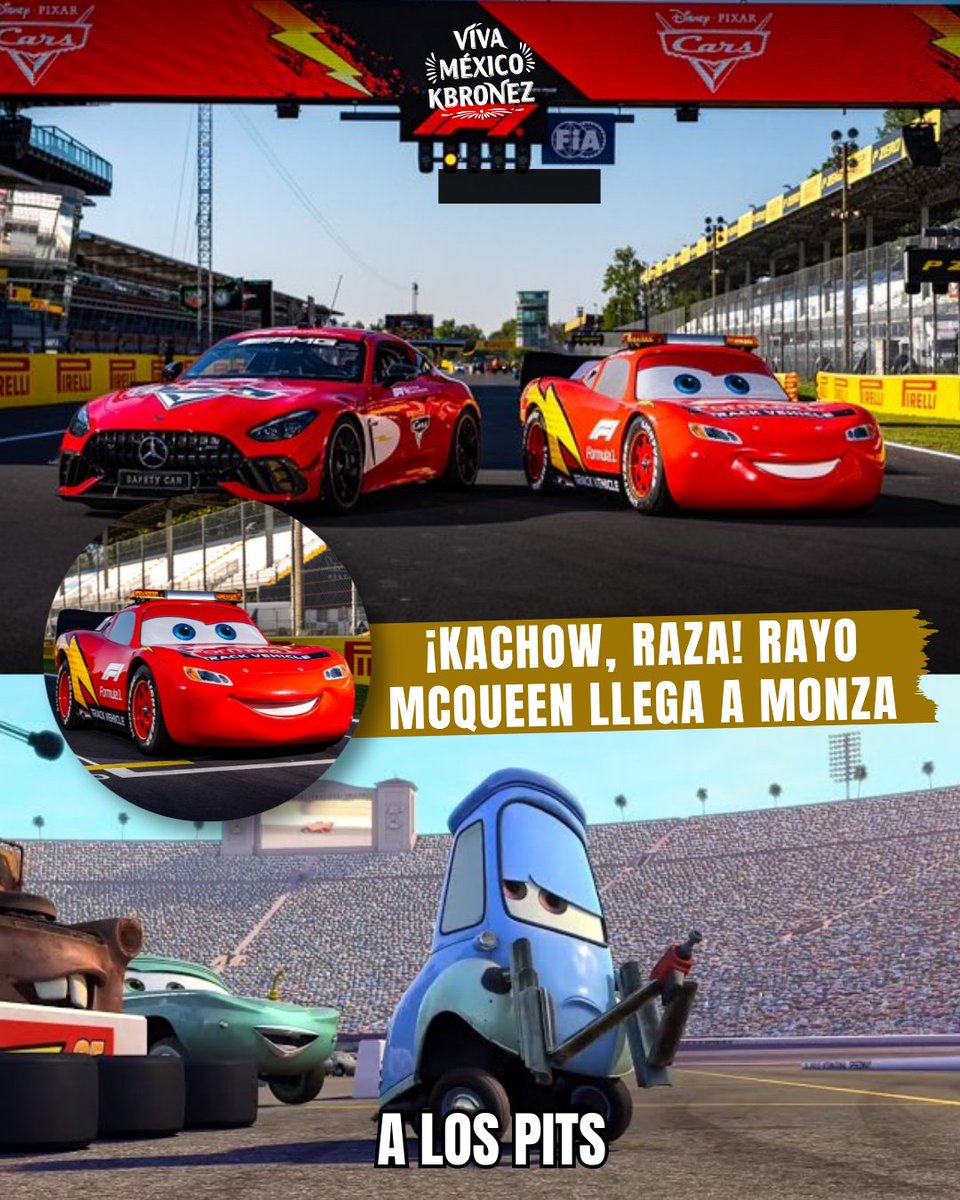 VivaMexKbronez's tweet photo. 🏎️⚡ ¡Kachow, raza! La F1 y Disney celebrarán los 20 años de Cars en Monza. El Rayo McQueen hará una aparición especial y hasta el Safety Car lucirá un diseño inspirado en la película. 👀🏁 ¡Esto sí está de película!
#F1 #Cars #RayoMcQueen #VMK https://t.co/EqBypy14l6