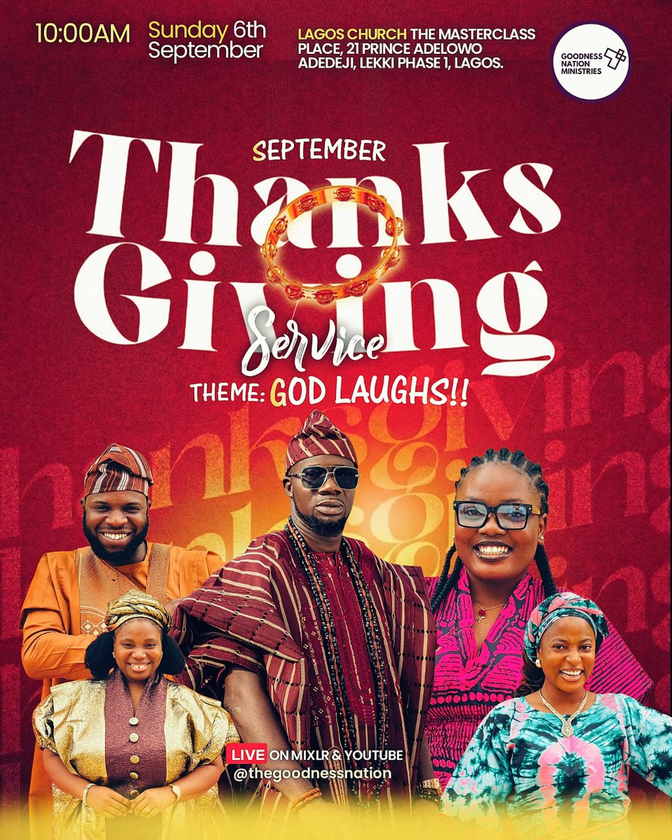 GoodnessNation's tweet photo. This Sunday is September Thanksgiving service! 🕺🕺💃💃💃

This Sunday we LAUGH!!!😂😂😂

We laugh because our God laughs! 

We laugh and rejoice for His abundant goodness towards us. 

We laugh because it's our month of ANSWERS!

We give expression to the joy of the Lord. https://t.co/gqdgHv4vtI