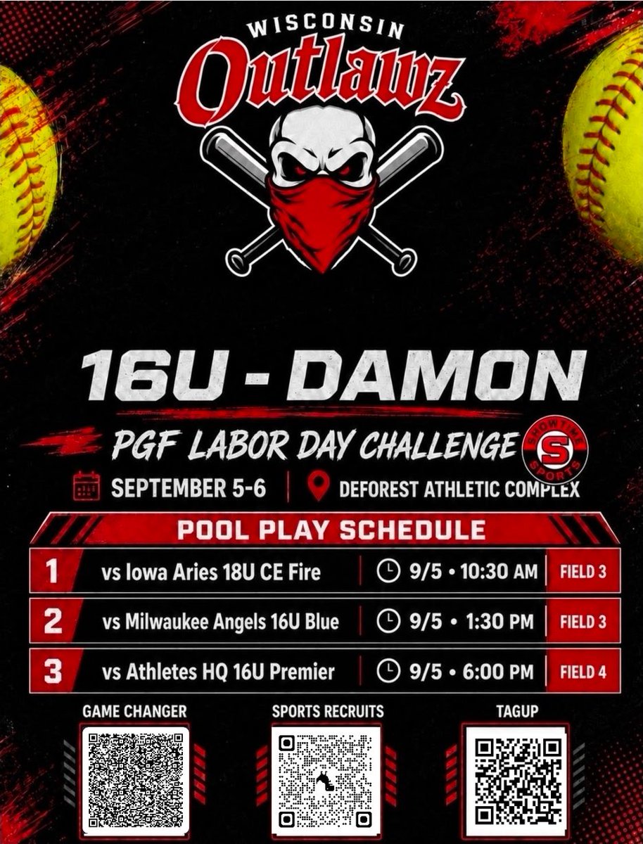 SummerLarson28's tweet photo. Can’t wait to get started this weekend! This is my schedule for the ShowTime Sports Labor Day Challenge Tournament this weekend! 
@Wisoutlawz @tagupSoftball @ShowtimeSports1 https://t.co/2TINVmyHI7