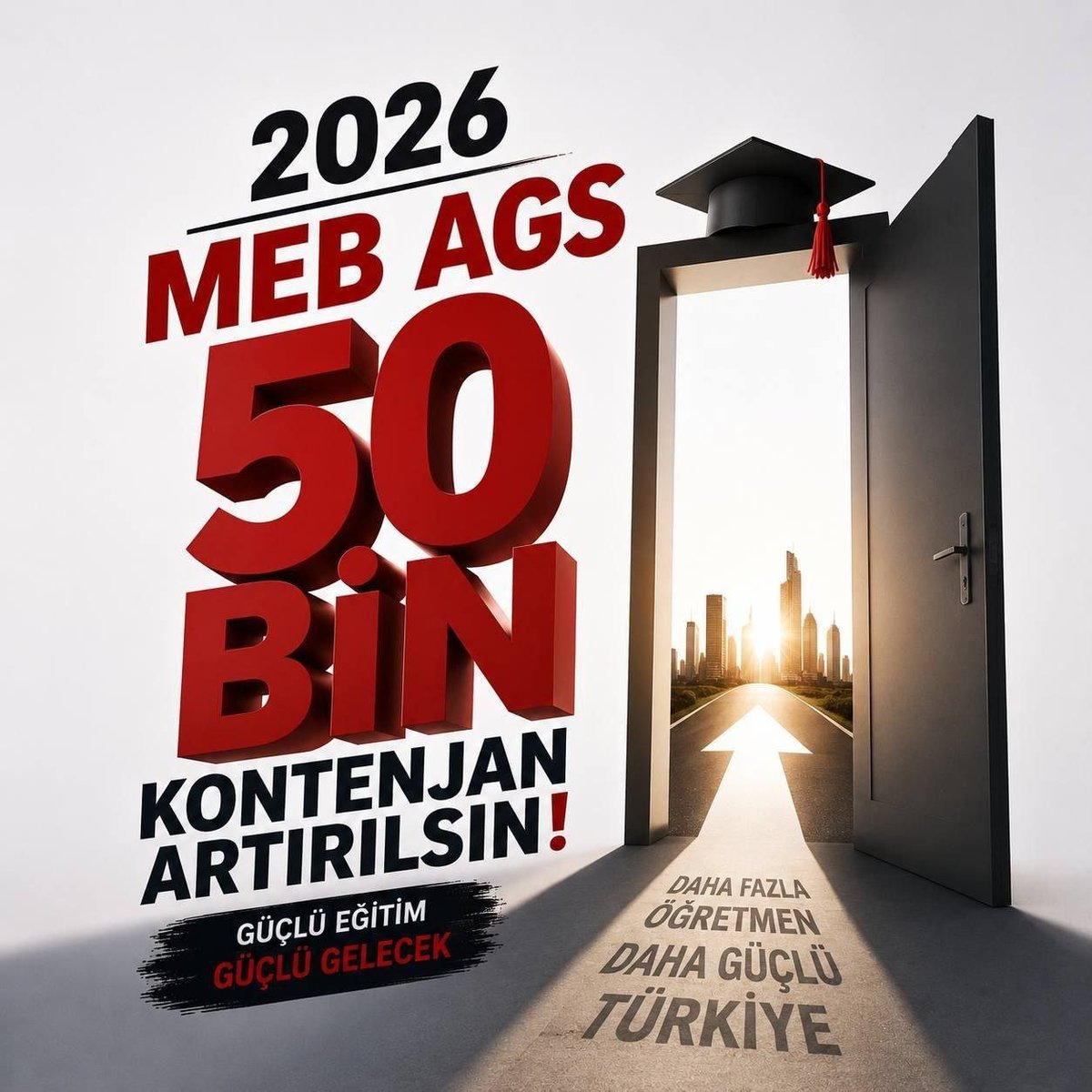 lelinkrmen's tweet photo. Eğitimde kaliteyi yükseltmek istiyorsak öncelikle öğretmen ihtiyacını karşılamalıyız. 2026 AGS’de 50 bin öğretmen ataması güçlü bir eğitim politikası olacaktır. #ÜcretliyeHayırAGS50Bin https://t.co/sjdGtJaqM8