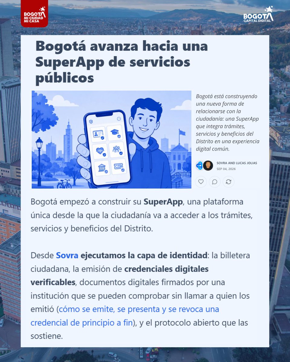 ConsejeriaTIC's tweet photo. Te invitamos a leer el artículo de @sovraio “Bogotá avanza hacia una SuperApp de servicios públicos” #SuperAppBogotá 📲. #AquíSíPasa 

1/2🧵🪡 https://t.co/UxCZxxXRa1
