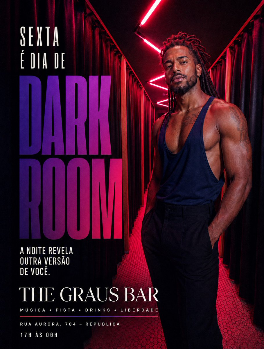 thegrausbar's tweet photo. 🌑 SEXTA É DIA DE DARK ROOM. 🔥

Quando a noite cai, uma nova versão de você aparece.
Luzes baixas, música intensa, pista, drinks e liberdade para viver sem filtros. 🖤✨
Prepare-se para uma experiência diferente na The Graus Bar.

📍 Rua Aurora, 704 — República
⏰ 14h às 00h https://t.co/ej6awuQr2Q