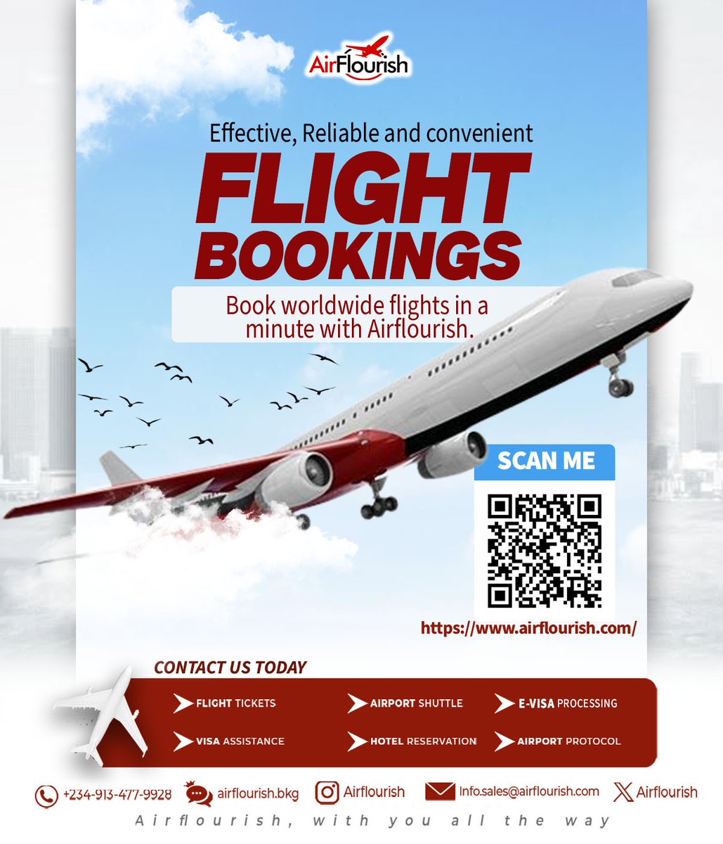 airflourish's tweet photo. AIRFLOURISH - YOU FLOURISH ✈️ https://t.co/TFdkzCbG6v 🎉

We got you covered, we handle the planning, you enjoy your trip. Let us handle your flight bookings, visas,hotels, tours&amp;more. You get affordable rates,seamless booking&amp;excellent customer care. 

Contact us: +2349134779928 https://t.co/sMVYGUWTti