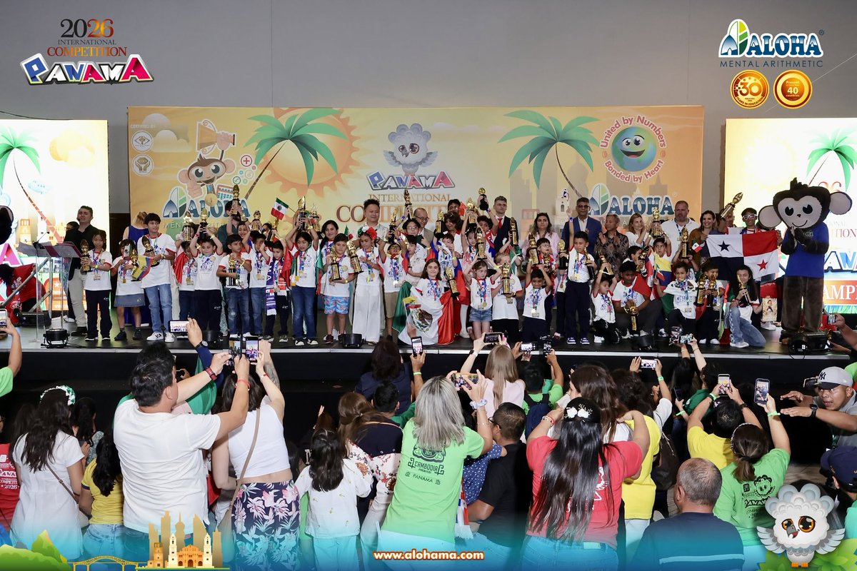ALOHAPanama's tweet photo. 🏆🇵🇦 Una celebración que quedará para la historia.El Campeonato Internacional ALOHA 2026 reunió talento, cultura y pasión en un escenario donde niños de todo el mundo demostraron que el esfuerzo y la disciplina no tienen fronteras. 🌎🧠✨ https://t.co/hHfJfINpds