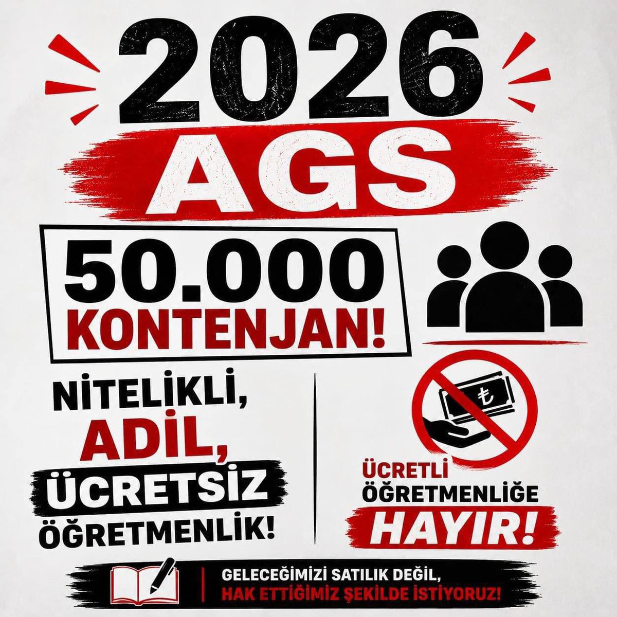 Tuba246392's tweet photo. Öğretmen açığını ücretli öğretmenlikle kapatmak yerine kadrolu atamalar artırılmalıdır. 2026 AGS için talebimiz nettir: 50 bin öğretmen ataması
#ücretliyeHayırAGS50Bin
#ÜcretliyeHayırAGS50Bin https://t.co/QevTkf4PW0