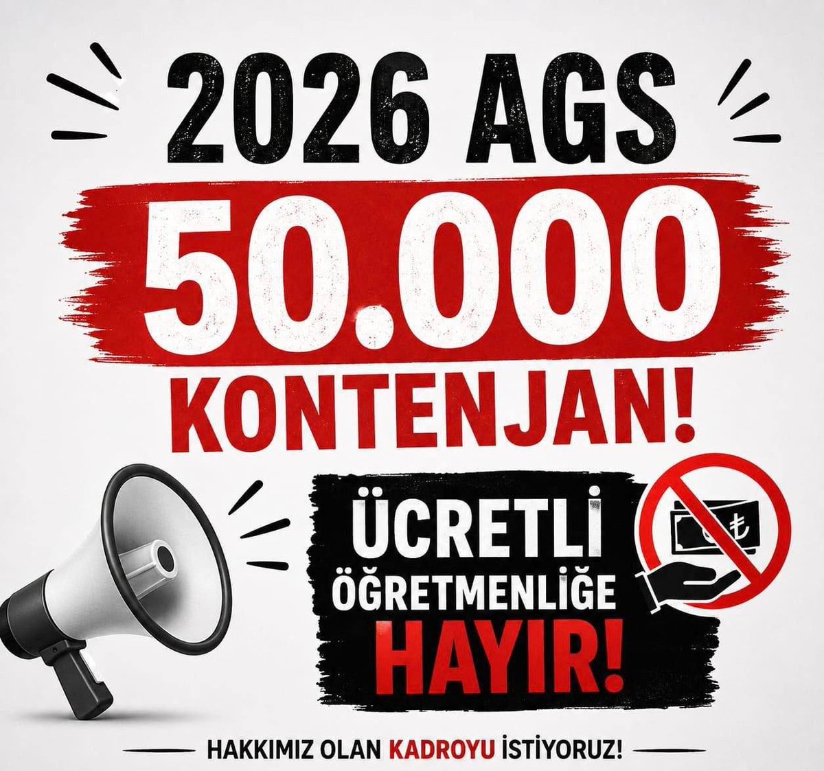 Ferhatasla8678's tweet photo. Öğretmenlik bir meslek, eğitim ise geleceğimizdir. İhtiyaç varken öğretmen istihdamını artırmak ve 2026 AGS’de 50 bin atama yapmak gereklidir. #ÜcretliyeHayırAGS50Bin https://t.co/BwFOcCXnnX