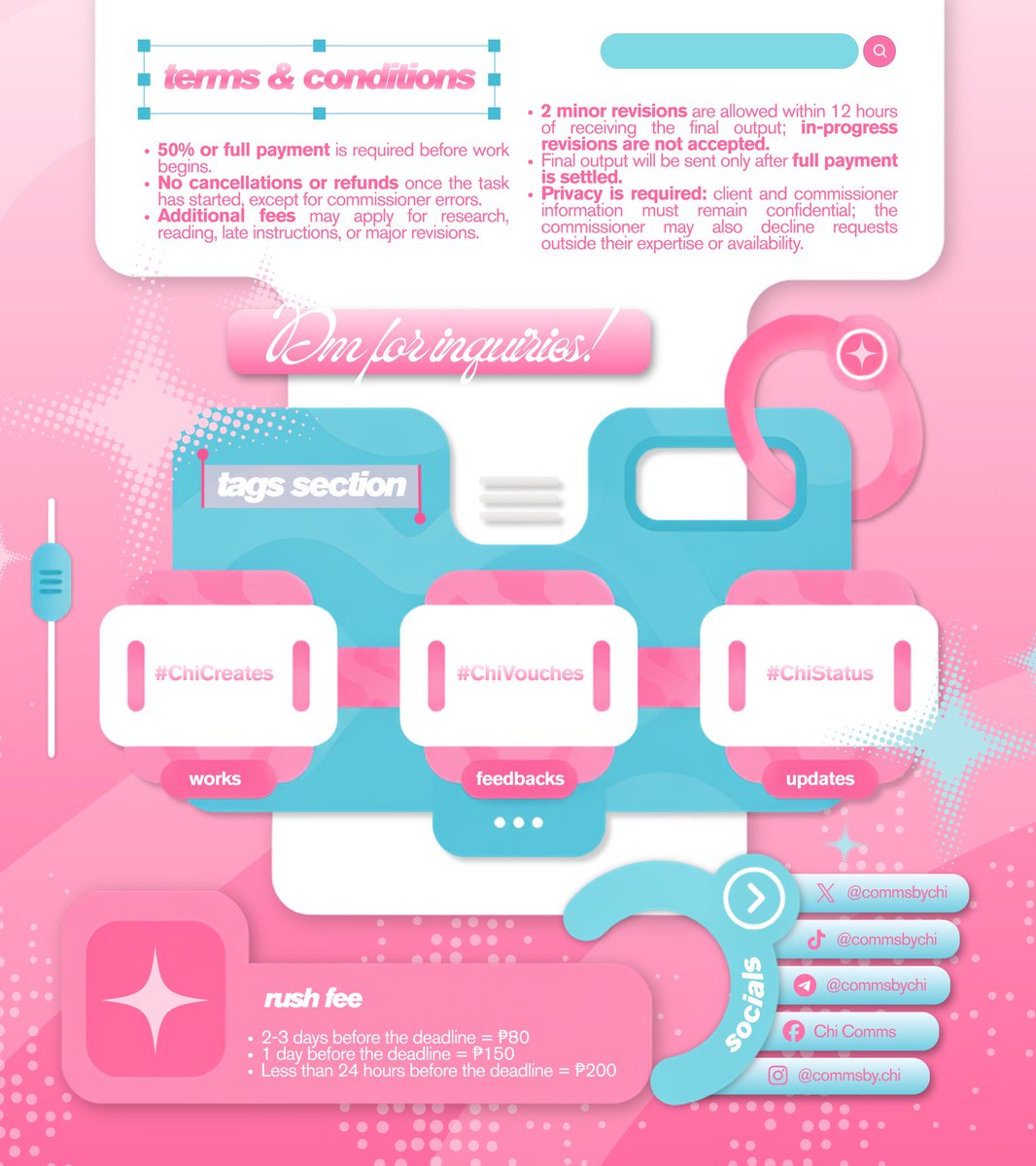 commsbychi's tweet photo. ⊹ ࣪ ˖ welcome to 𝙘𝙝𝙞’𝙨 design lab — 𝙥𝙧𝙚𝙘𝙞𝙨𝙞𝙤𝙣 𝙞𝙣 𝙚𝙫𝙚𝙧𝙮 𝙥𝙞𝙭𝙚𝙡  ✦

med student by day, designer by passion.ᐟ
your vision, my creation - the perfect creative prescription ⋆˙⟡

.𖥔 ˖ works: #ChiCreates
.𖥔 ˖ feedback: #ChiVouches
.𖥔 ˖ updates: #ChiStatus