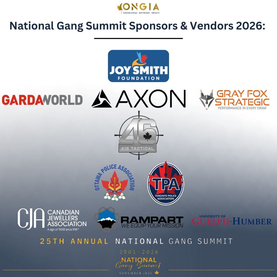 ONGIA's tweet photo. Same networks. Same neighbourhoods. Auto theft, gun violence, gang recruitment, organized retail crime are connected and so is the work to stop them.
Thank you to our 2026 sponsors for supporting @ONGIA's training + the National Gang Summit. https://t.co/C5ZhFQQ4m0