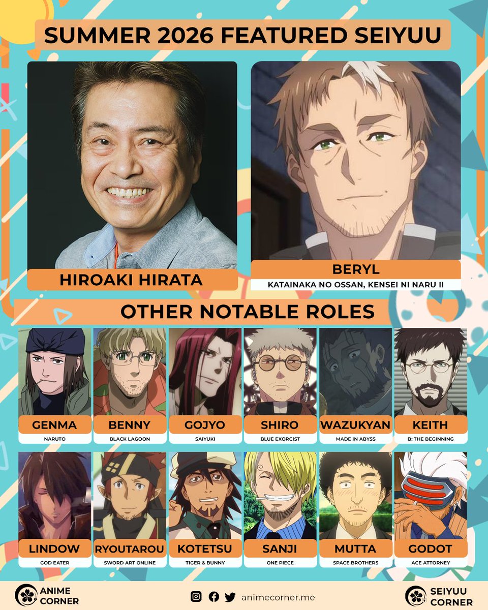 seiyuucorner's tweet photo. ☀️Summer 2026 Featured Seiyuu: Hiroaki Hirata https://t.co/TQVV8gHNOS