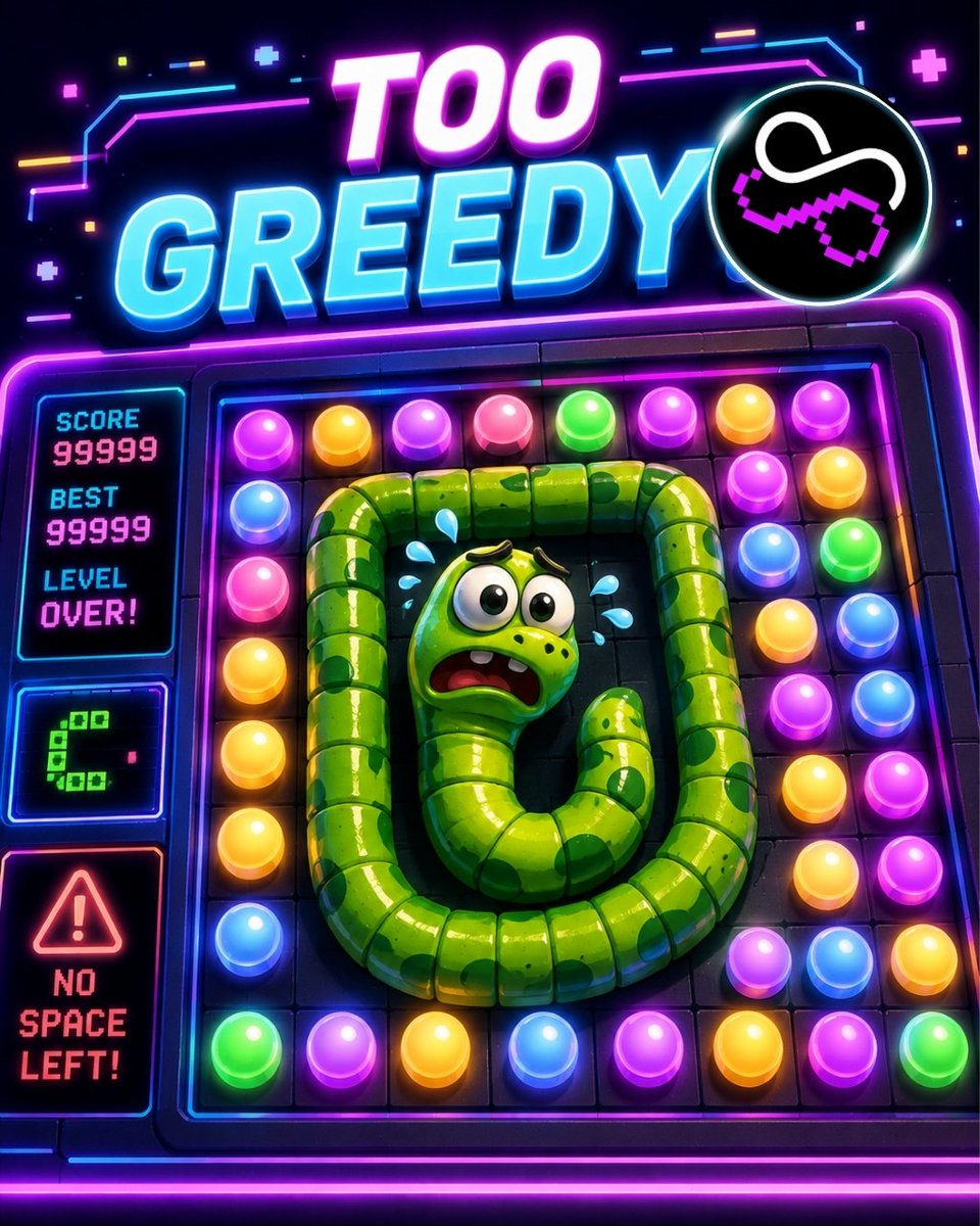 StringArc8's tweet photo. 🐍 TOO GREEDY? 😭

The pellet is right there.
The space is… definitely not. 💀
Chase the reward.
But know when to turn. 🎯

🎮 Play Now
🐦 Modern: https://t.co/qpXlFuDBj9
👽 Retro: https://t.co/hpyChfBBm0

#Snake #SnakeGame #GamingMeme #ArcadeGaming #StringArc8 https://t.co/nsHFYItY9E