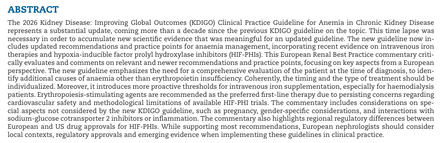 NDTsocial's tweet photo. KDIGO 2026 Clinical Practice Guideline for Anemia in Chronic Kidney Disease (CKD): a commentary from the European Renal Best Practice (ERBP)

https://t.co/iGxFpK2MOF https://t.co/ZYHIgVVGsy