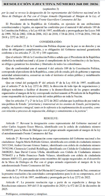 paulocesarpaz's tweet photo. 🚨🚨🚨

Se termina la mesa de diálogos entre el Frente Comuneros del Sur y el Gobierno Nacional... se conoció la resolución ejecutiva 365 @gobnarino https://t.co/Px7d5B18Az