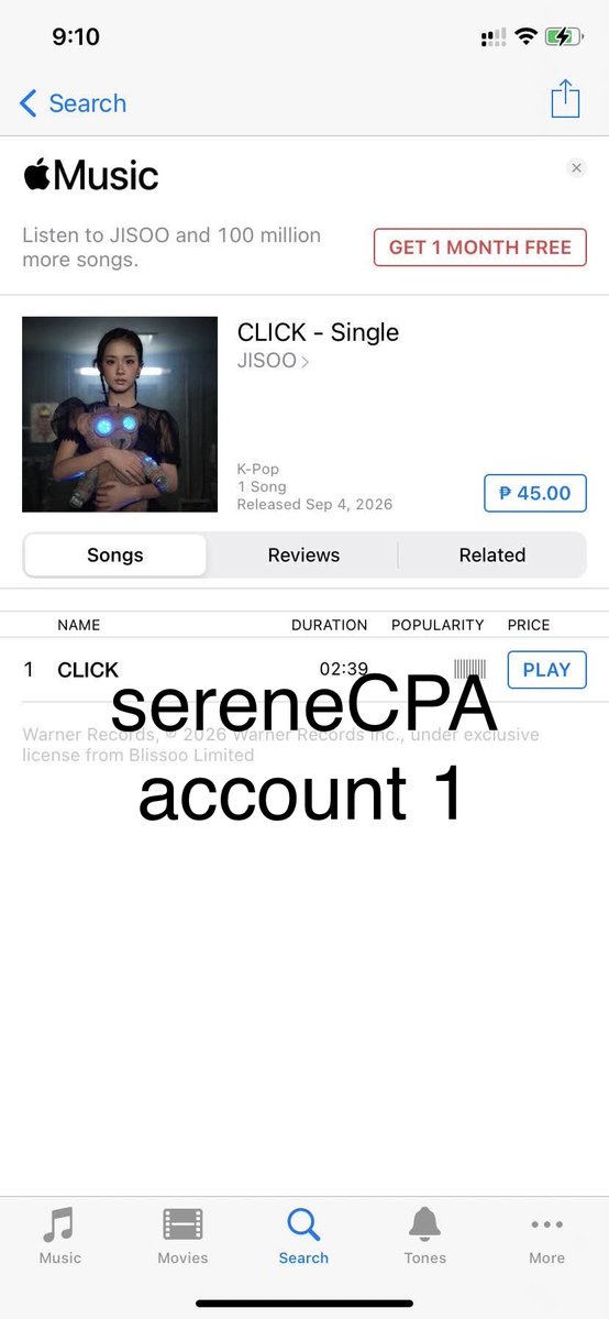 serenecpa's tweet photo. I purchased “CLICK” by #JISOO on iTunes using 2 accounts and was funded by @ForeverKimJisoo @sunnysunlisa

CLICK BY JISOO OUT NOW
#CLICKbyJISOO https://t.co/TLtiryK1rA