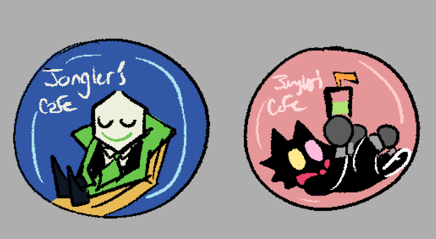 mimikabii's tweet photo. had an random dream where they sold deltarune pins but it was only these two fucks with the caption of "jongler's cafe" and there was no Jongler. https://t.co/j2RfNZHWzB