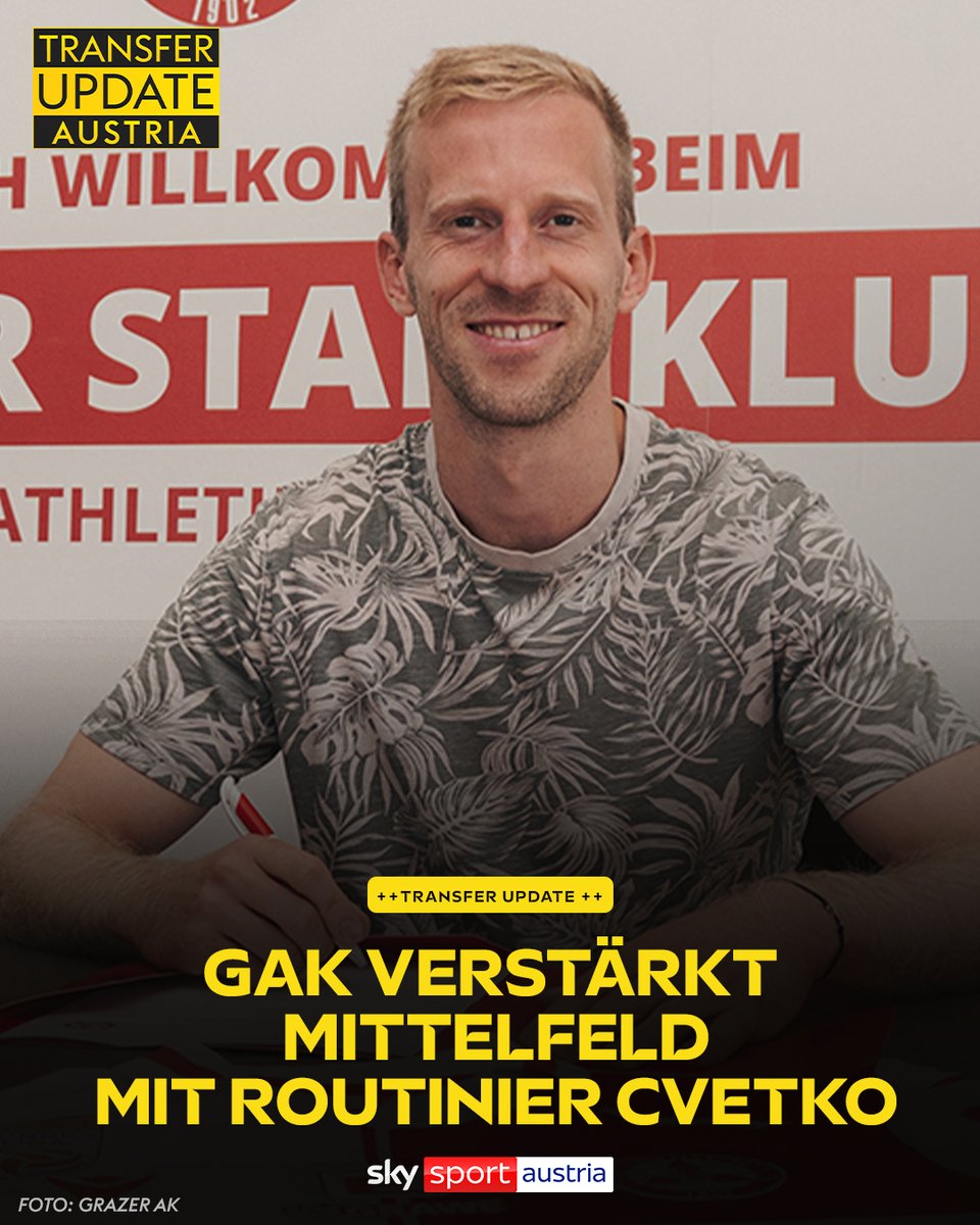 SkySportAustria's tweet photo. Christopher Cvetko ergänzt den Profikader des GAK mit sofortiger Wirkung! ✅️

Alle Infos 👉️ https://t.co/TlwZCLtoN3

#SkyBuliAT #Cvetko #inundaut #TransferUpdate #GrazerAK https://t.co/LpI1Bi9eLz