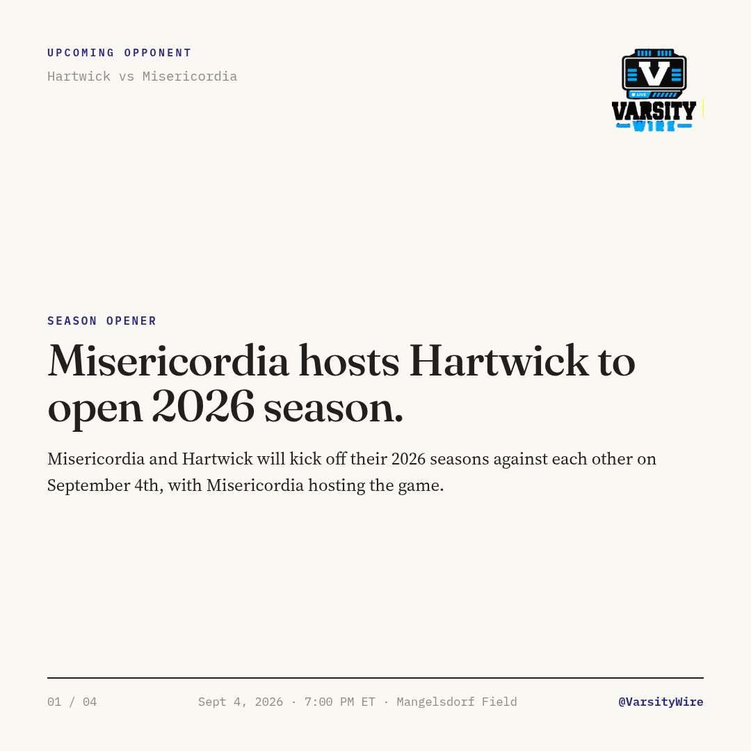 thevarsitywire's tweet photo. Misericordia at Hartwick, Sept 4: Misericordia begins its season with a 17-game touchdown streak. @MUCougarsFB #GoCougars https://t.co/lvsK8bTXZq