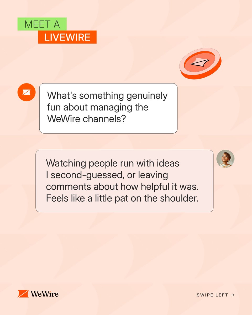 usewewire's tweet photo. Today, we’re spotlighting Winifred Ikpekhai, our Social Media Manager at WeWire. 

She’s the social butterfly turning “boring” payment topics into content worth watching, while keeping the ideas fresh and the community engaged.

Swipe to meet the LiveWire behind the content. →

#livewire #gettoknowtheteam #wewire