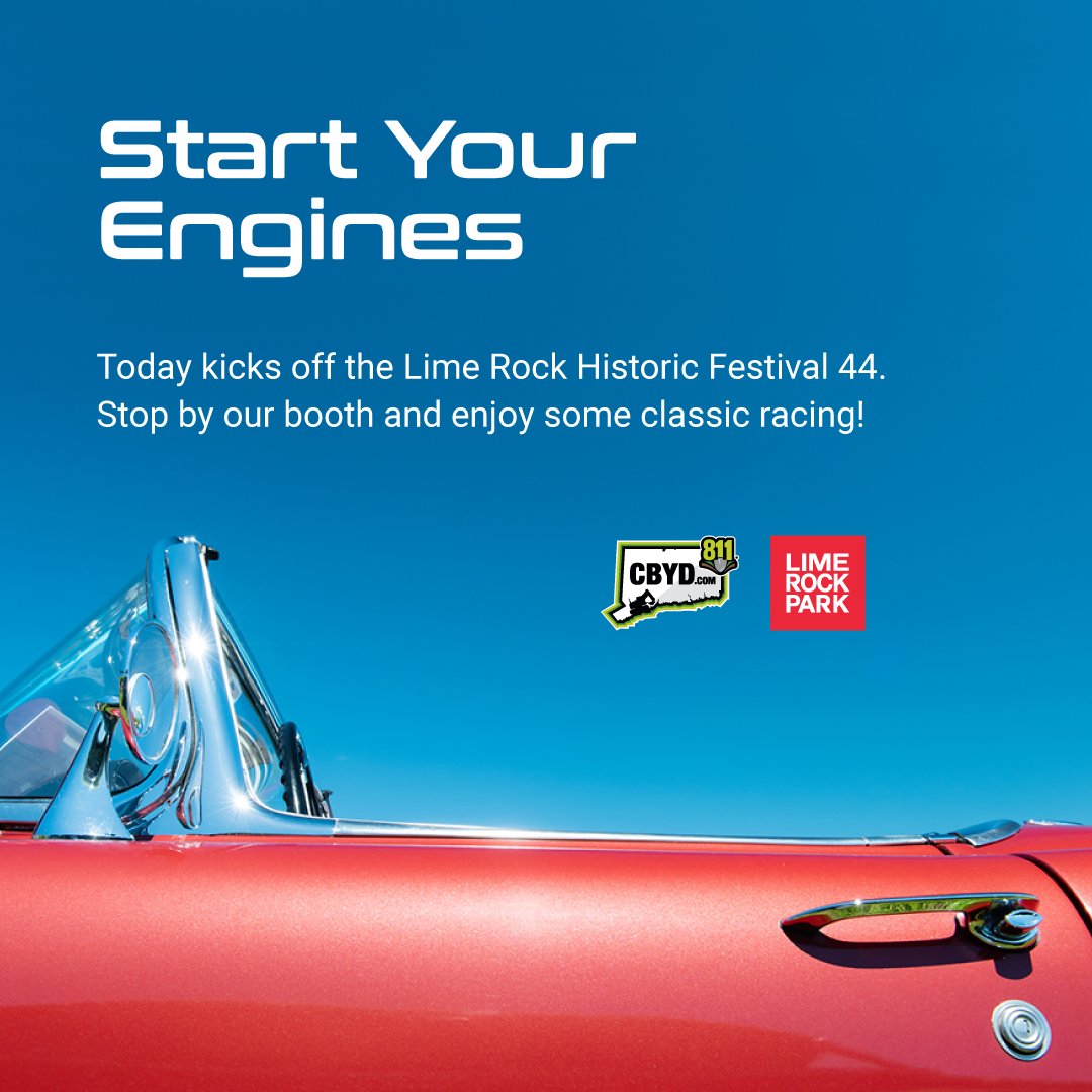 CBYD811's tweet photo. The Lime Rock Historic Festival 44 starts today! We are excited to partner with Lime Rock for a weekend of:
+ 17 miles of racing history
+ 44 years of vintage racing
Stop by our booth to say hello and enjoy a weekend of classic racing.
#CBYD #callbeforeyoudig #limerockpark https://t.co/YmaCq3b6dz