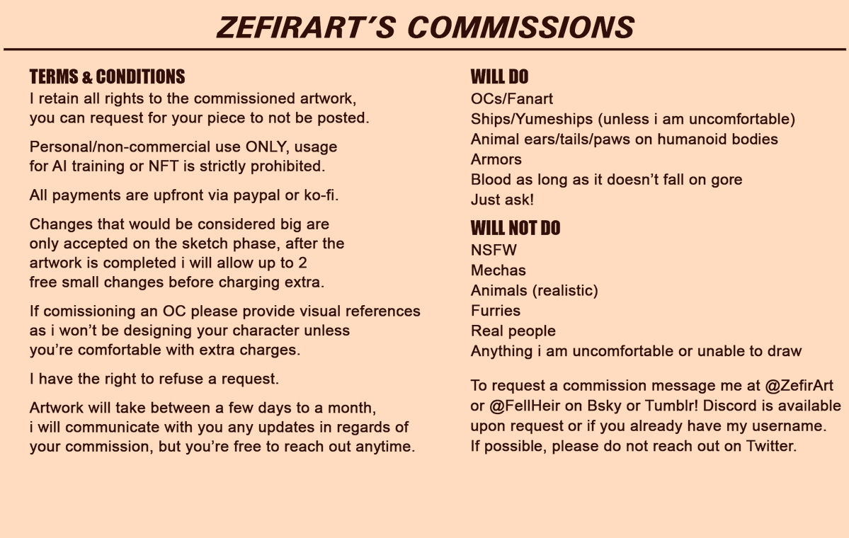 ZefirArt's tweet photo. 🌸 Comms are open! 🌸 

Feel free to reach out if you have any questions or wish to request one! Sharing is very appreciated

More information and options below⬇️ https://t.co/ALn8Gu2WpJ