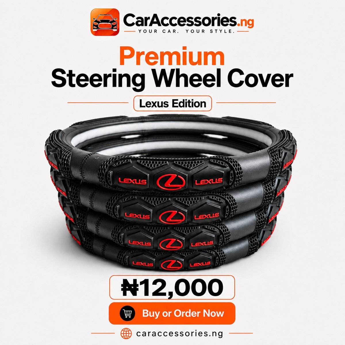caraccessory_ng's tweet photo. Upgrade your drive with our Premium Steering Wheel Covers — available in all-black and tiny red Lexus editions.

Price: ₦12,000

Visit our store:
98 Awolowo Way, Ikeja
(Opposite MAN House, Adjacent SLOT HQ)

Call or WhatsApp: 08167386753
Online Order: https://t.co/M6ADxzmbWI

Your Car. Your Style.

#CarAccessoriesNG #SteeringWheelCover