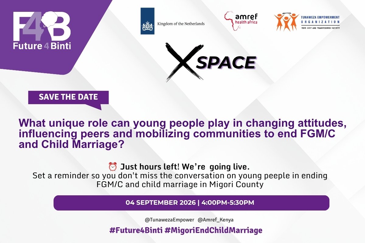 wilyckiste11538's tweet photo. Youth have the power to influence positive change in our communities. Let’s use our voices and actions to end FGM/C and child marriage in Migori. 💜
#Future4Binti #MigoriEndChildMarriage @TunawezaEmpower @Amref_Kenya https://t.co/KmpPm1BXeR