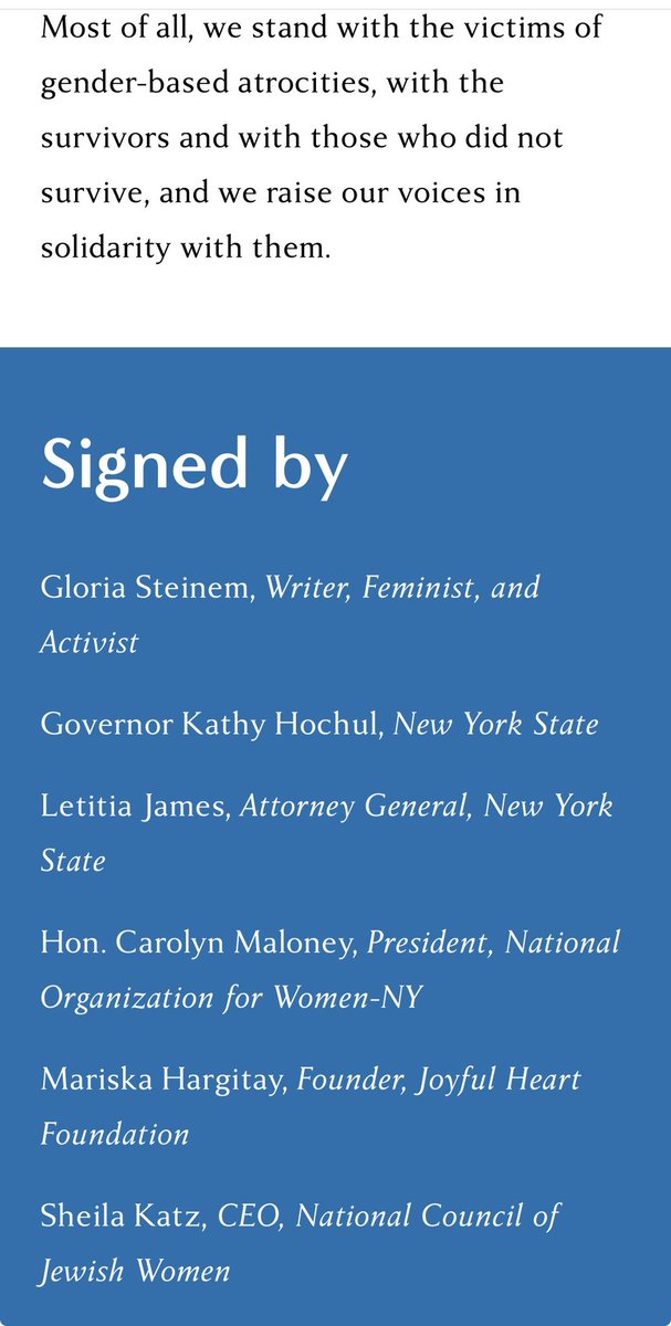 samhusseini's tweet photo. Gloria Steinem was lead signer of propaganda statement claiming rape atrocities by Hamas on Oct 7. 

Obvious genocide enabling. 
https://t.co/zIWc0S22HF https://t.co/RwmURf9eDS