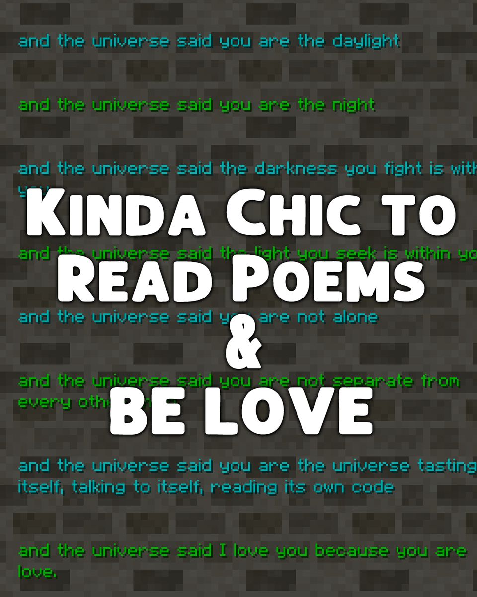 DreamyMoonGlow's tweet photo. Kinda chic to read poems & Be Love ๐ #Minecraft #MinecraftEndPoem @juliangough https://t.co/zXcQ9QgHwv