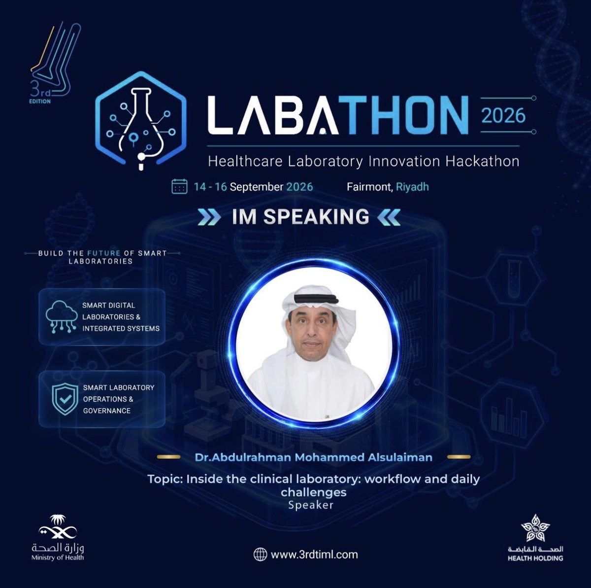 cme_gallery's tweet photo. LABATHON 2026 — Healthcare Laboratory Innovation Hackathon

14 Sept 2026 – 16 Sept 2026 · Riyadh
https://t.co/eFNpdk597S
#LABATHON2026 #CME #LaboratoryMedicine #Riyadh #HealthcareInnovation #Hackathon #SmartLaboratories #DigitalHealth #LaboratoryOperations #Governance https://t.co/EGFzjIIMpQ