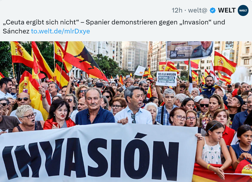 shygrl63094's tweet photo. Vor einigen Wochen berichten deutsche Medien über eine "Willkommenskultur" in Spanien. Heute die mediale Kehrtwende: "Spanier demonstrieren gegen Migranteninvasion". Schon spannend, die Realität lässt sich ab einem bestimmten Punkt nicht mehr unter den Teppich kehren. https://t.co/YB9EpdPORn